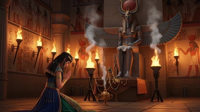 Cleopatra &mdash; Isis Prayer, Torchlit Temple, Ancient Egypt