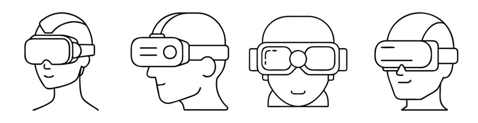 Obraz premium Line art illustrations of people wearing virtual reality headsets in different angles