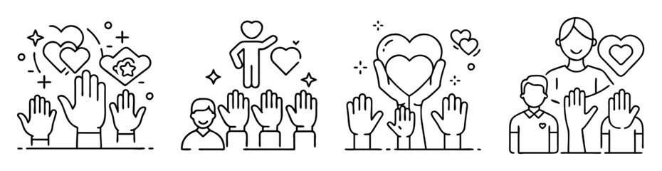 Obraz premium Symbolic Line Art Depicting Hands Raised in Unity and Appreciation
