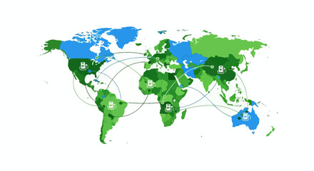 Obraz premium Global Green Energy Network & Sustainable Fuel Distribution Map. International Resource Connections.