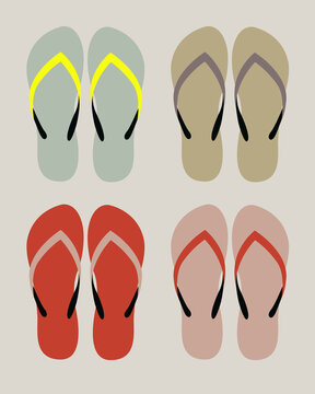 Four pairs of colorful flip-flops