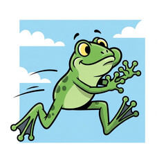 Obraz premium Cartoon Frog Jumping with Joyful Expression.