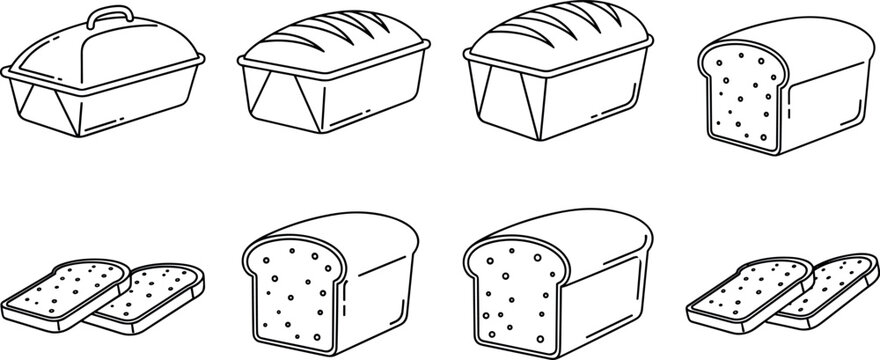 A collection of bread illustrations in various forms on transparent background