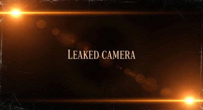 Golden lens flare on dark textured background with leaked camera text overlay