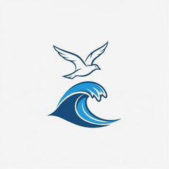 Fototapeta premium Seagull Flying Over Ocean Wave Illustration.