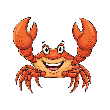 Cartoon Crab with Claws and Smile.