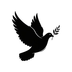 Fototapeta premium Black Dove Flying with Olive Branch.