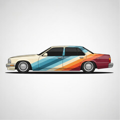 Obraz premium Colorful Car with Diagonal Stripes Design.