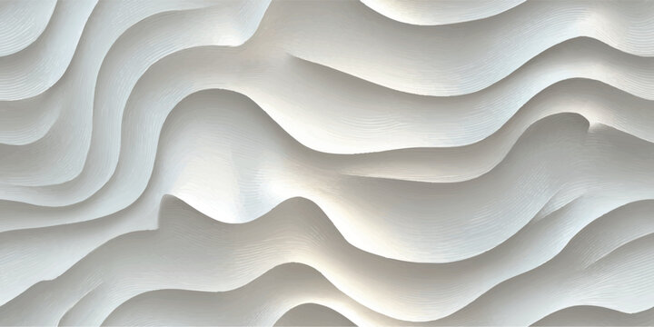 Modern white sculptural waves seamless pattern with fine relief for minimal interior design and decor.