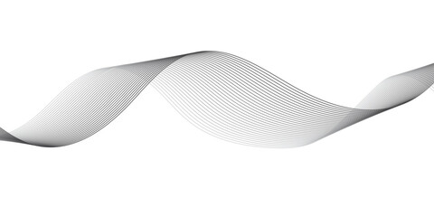 Fototapeta premium Abstract Monochrome Flowing Wave Lines with Dynamic Smooth Curves and Parallel Contours Creating Minimal Modern Pattern on White and Transparent Background.