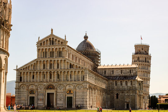 Historic Romanesque architecture of the Pisa Baptistery in the Piazza dei Miracoli in Tuscany Italy