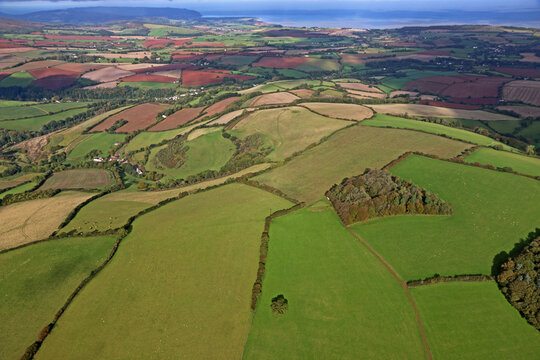 Aerial view of the fields of North Devon , England	