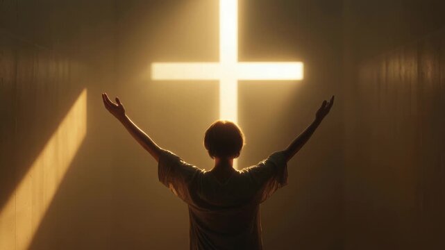 Worship and love for God expressed in a quiet moment of prayer and reflection during sunrise at a church