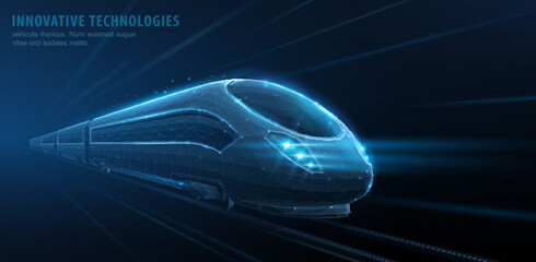 High speed train in blue futuristic style. Smart transportation, railway technology, rapid transit, modern mobility, electric travel, speed lines, innovation concept. Vector illustration © NeonGridStudio