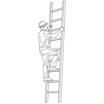 Man Climbing Ladder Illustration Simple Line Art.