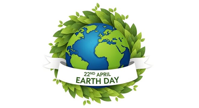 Earth day illustration with globe and green leaves