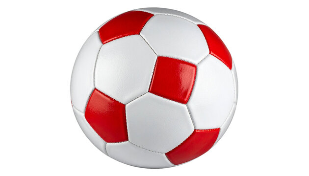 Rot-wei&szlig;er Fu&szlig;ball als klassisches Sportobjekt, freigestellt vor schlichtem Hintergrund.