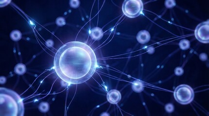 Naklejka premium Abstract quantum computing network with glowing nodes and data connections