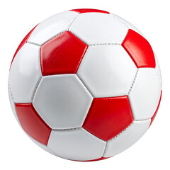 Fototapeta premium Rot-weißer Fußball als klassisches Sportobjekt, freigestellt vor schlichtem Hintergrund.