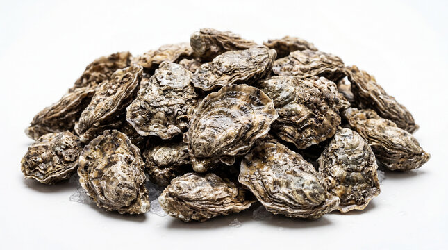 Pile of oysters on a white background. Healthy sea food concept