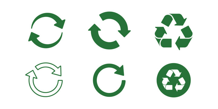 Circular economy icons, circular economy and waste reduction initiatives icon set, collection of sustainability symbols representing recycling, resource efficiency, and eco-friendly practices