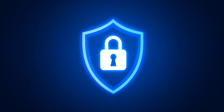 Secure Cloud Protection Shield Glowing Blue on Dark Blue Background