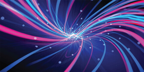 Abstract blue space background with a glowing fractal star design featuring bright energy rays and a magic colorful burst of motion against a dark pattern wallpaper © Midul