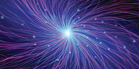 Obraz premium Bright purple and blue fireworks burst in the dark night sky with a glowing fractal star design and an energetic light explosion pattern for an artistic black backdrop wallpaper illustration