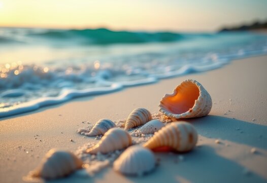Calcium Carbonate Beach Shells Cradling Ocean Treasures Under Glimmering Skies