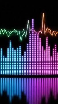 Animated audio spectrum equalizer c VSRExport shows sound waves in blue and pink colors