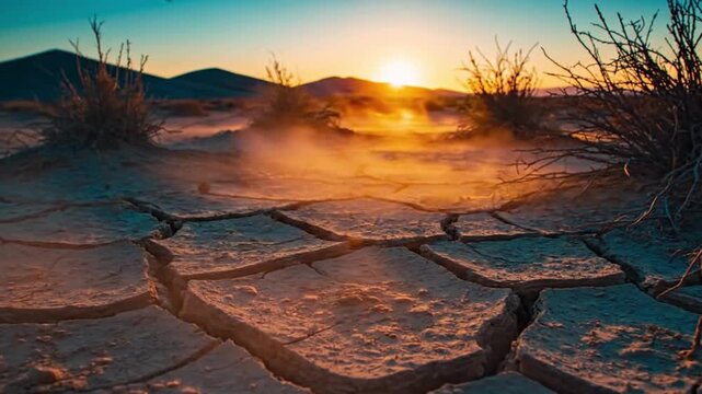 Slow Motion Dust Particles Over Semi Arid Landscape with Cinematic Sunset Glow