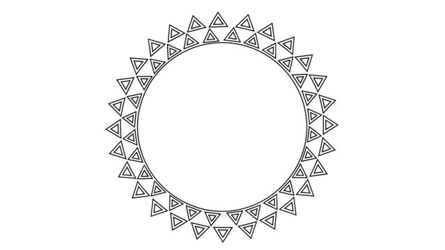 Minimalist circular frame design composed of small concentric triangles creating a modern geometric border on a white background.