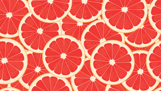 Seamless citrus fruit pattern features vibrant slices of pink grapefruit or red oranges overlapping in a bright and refreshing summer design.