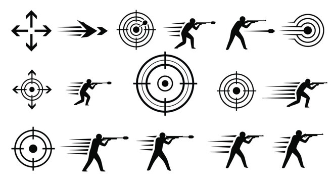 Archers shoot arrows hitting targets with various motions and speeds outdoors