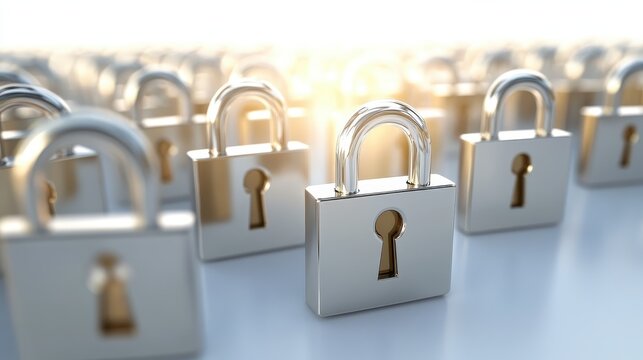 Array of Gleaming Padlocks Representing Digital Security and Data Protection