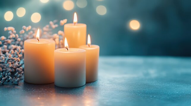Glowing Christmas Candles on a Holiday Table Creating a Cozy and Warm Ambiance with Soft Lighting