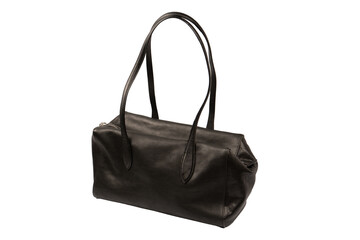 Naklejka premium Black leather bag isolated on white background. Satchel bag.