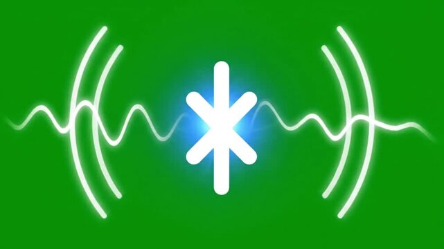 A video showcasing a white asterisk symbol surrounded by sound waves on a green background, representing audio and music concepts.