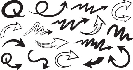 Fototapeta premium Collection of hand drawn arrow doodles pointing in various directions and styles on a background