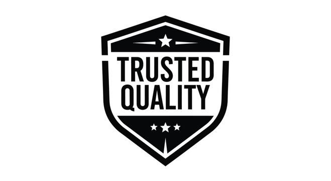 A shield logo displays a trusted quality badge with text and stars.