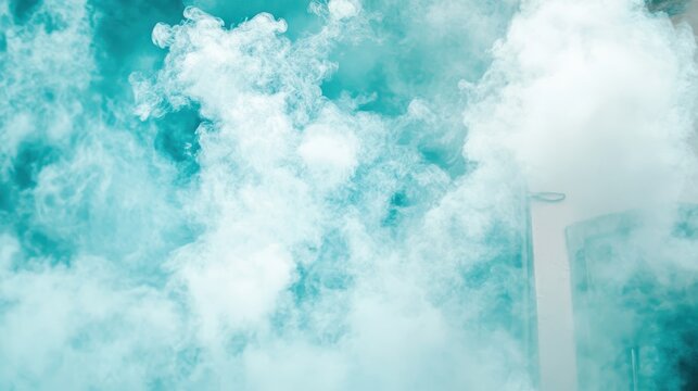 Wispy smoke or clouds in a bright teal atmosphere with soft lighting
