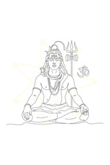 Fototapeta premium Elegant Line Art Illustration of Lord Shiva in Meditation Pose with Trishul and Om Symbol, Perfect for Spiritual and Religious Designs