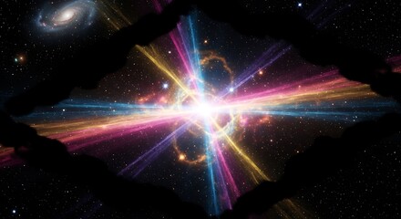 Obraz premium Cosmic Explosion with Bright Light Beams in Deep Space
