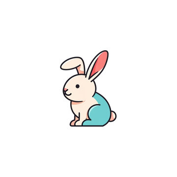 Cartoon Rabbit Illustration with Colored Ears Body.