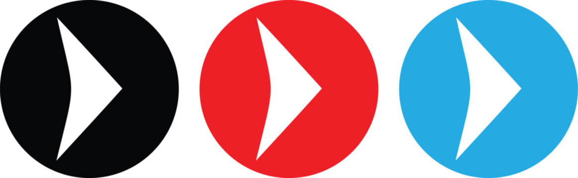 Circular arrow buttons with white arrowhead on colorful backgrounds set