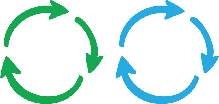 Colorful cycle arrow vector set green and blue rotation icons design