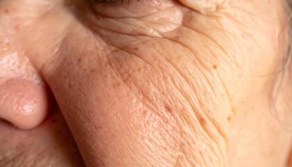 Fototapeta premium Macro Close-Up of Elderly Woman's Face, Deep Wrinkles and Aged Skin Texture, Anti-Aging Concept