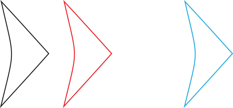 Set of black red white and blue outlined arrows with transparent background