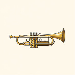 Naklejka premium Golden Trumpet Musical Instrument Illustration.