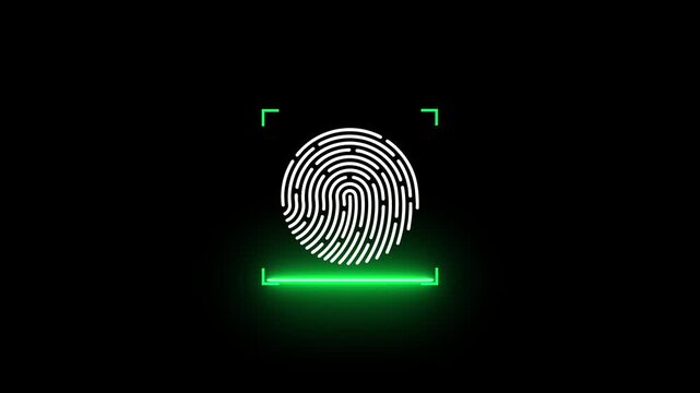 red glowing neon fingerprint scan icon.digital processing of biometric fingerprint scanner identification Fingerprint scanner illustration.4k video.